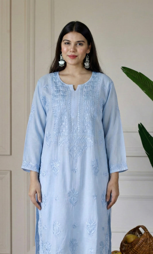 Blue Handcrafted Chikankari Kurta Set