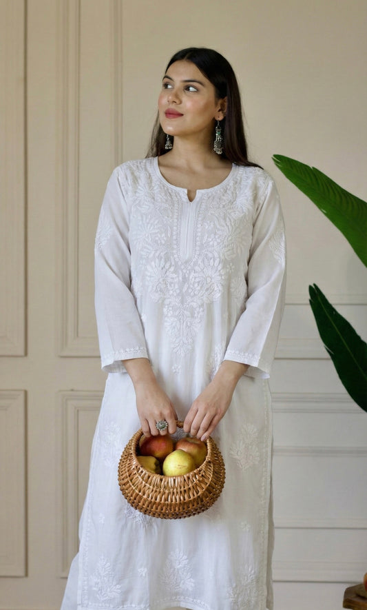White Handcrafted Chikankari Kurta Set