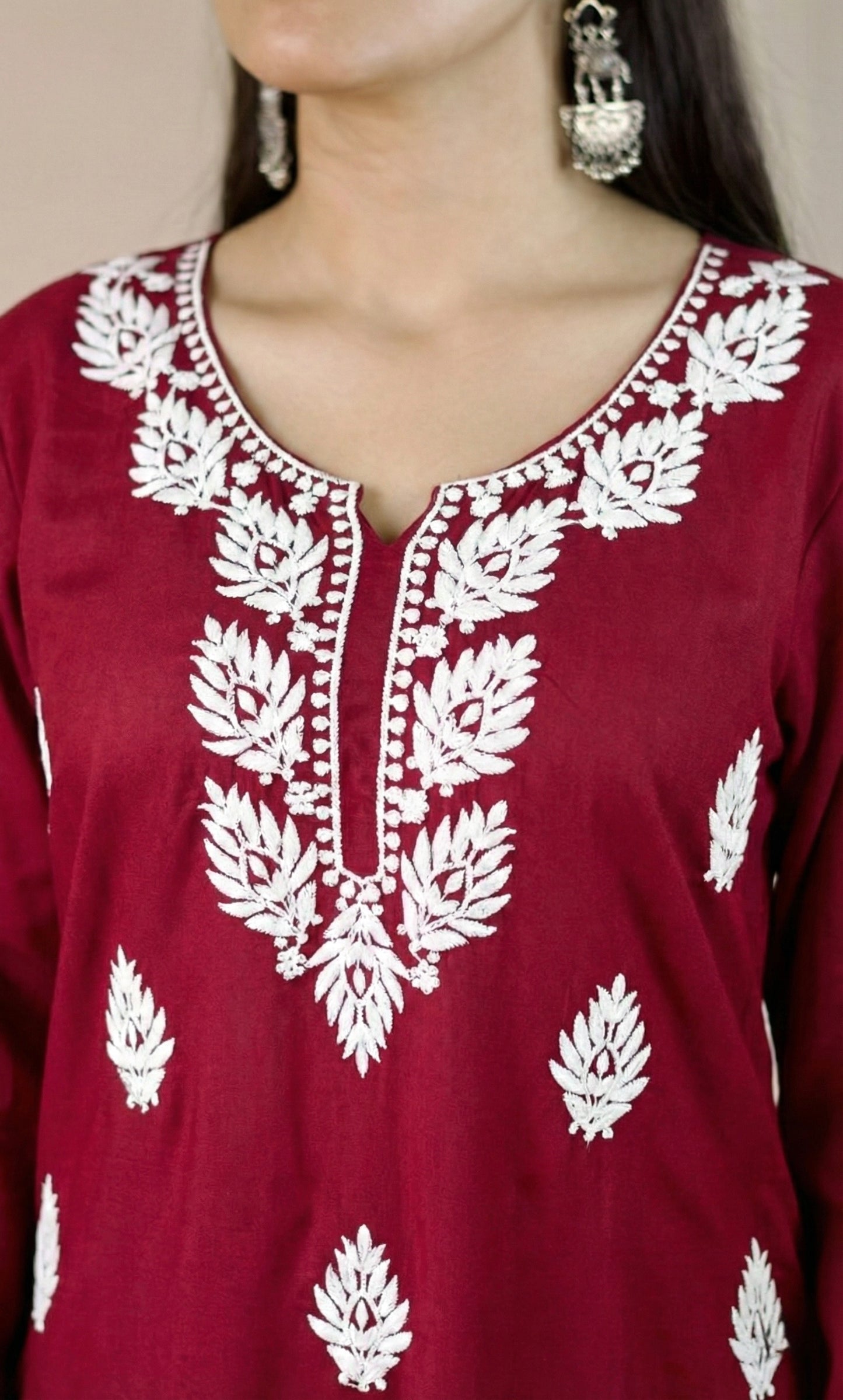 Maroon Chikankari Short Kurti