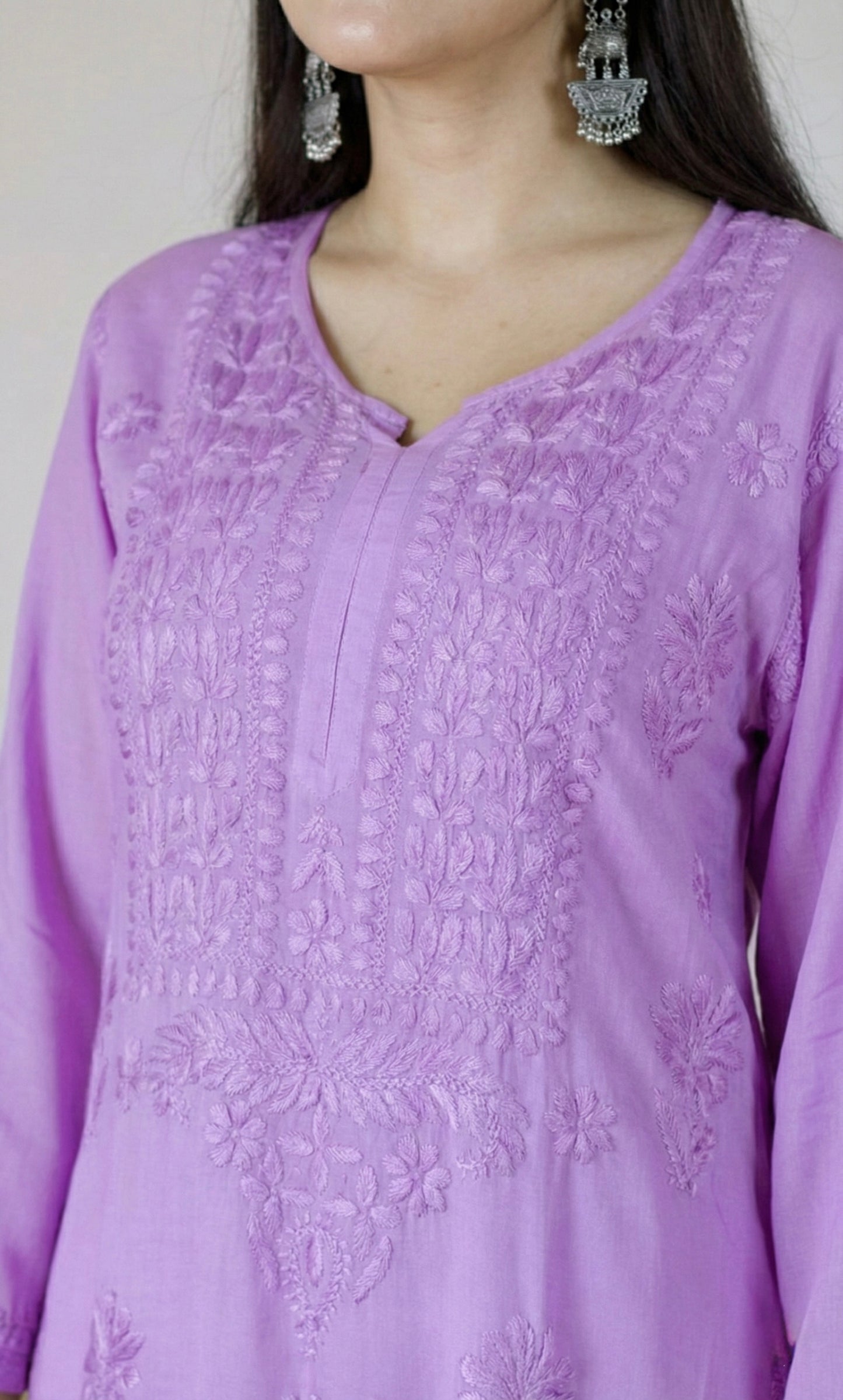 Lavender Handcrafted Chikankari Kurta Set
