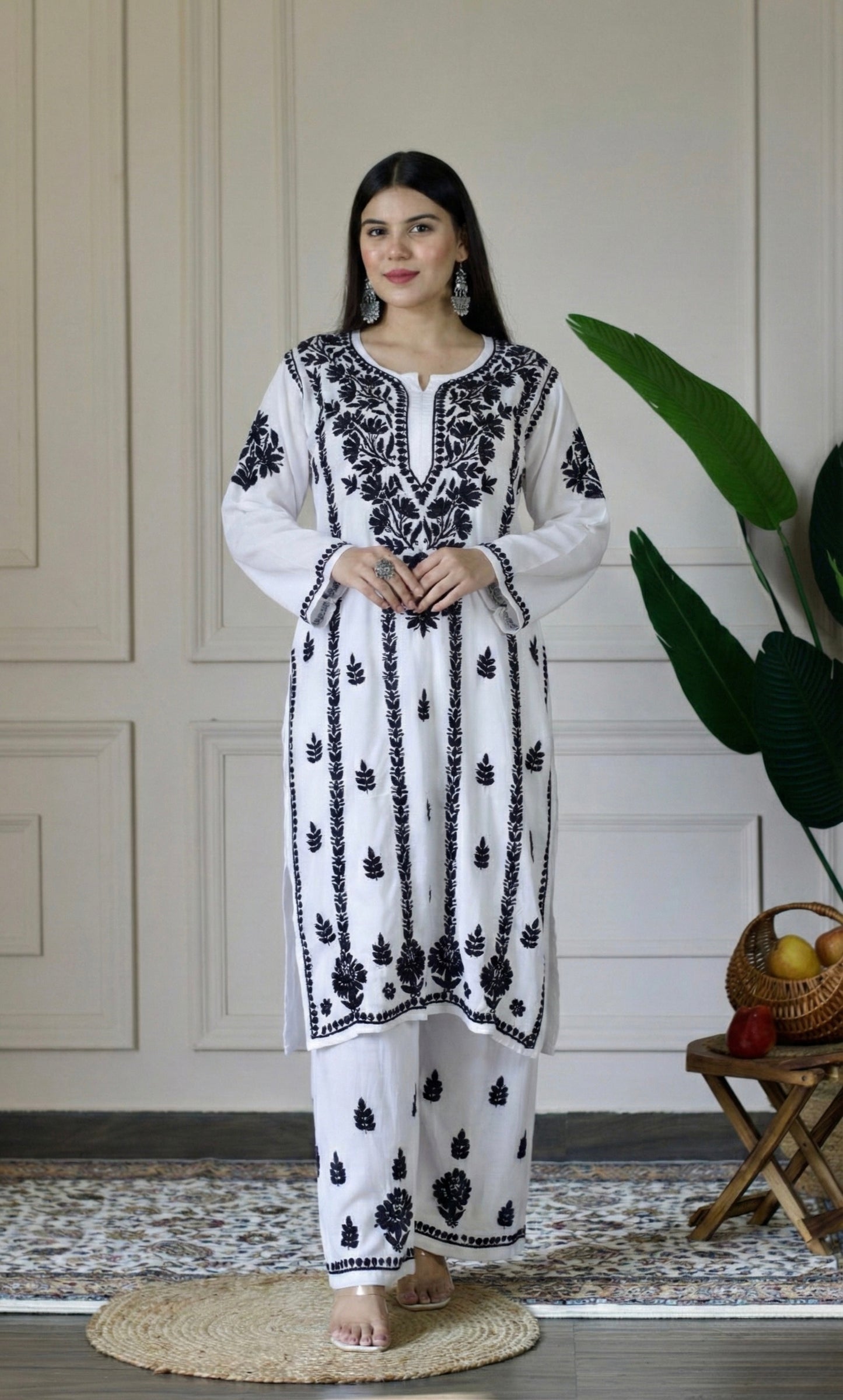 Black & White Handcrafted Chikankari Kurta Set