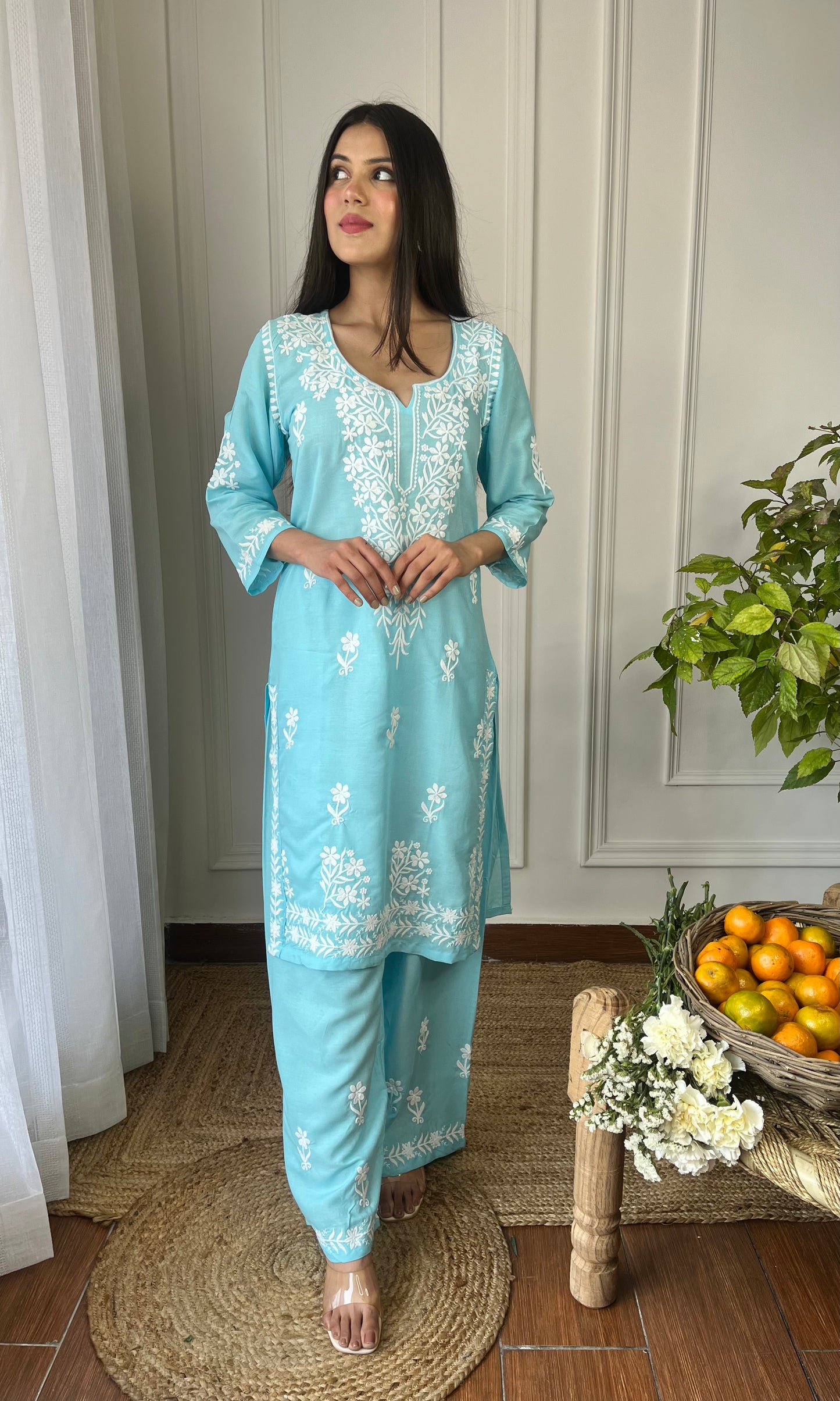 Light Blue Chikankari Long Kurta