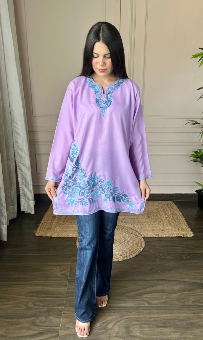 Blue Bliss Aari Embroidered Pink Short Kurti