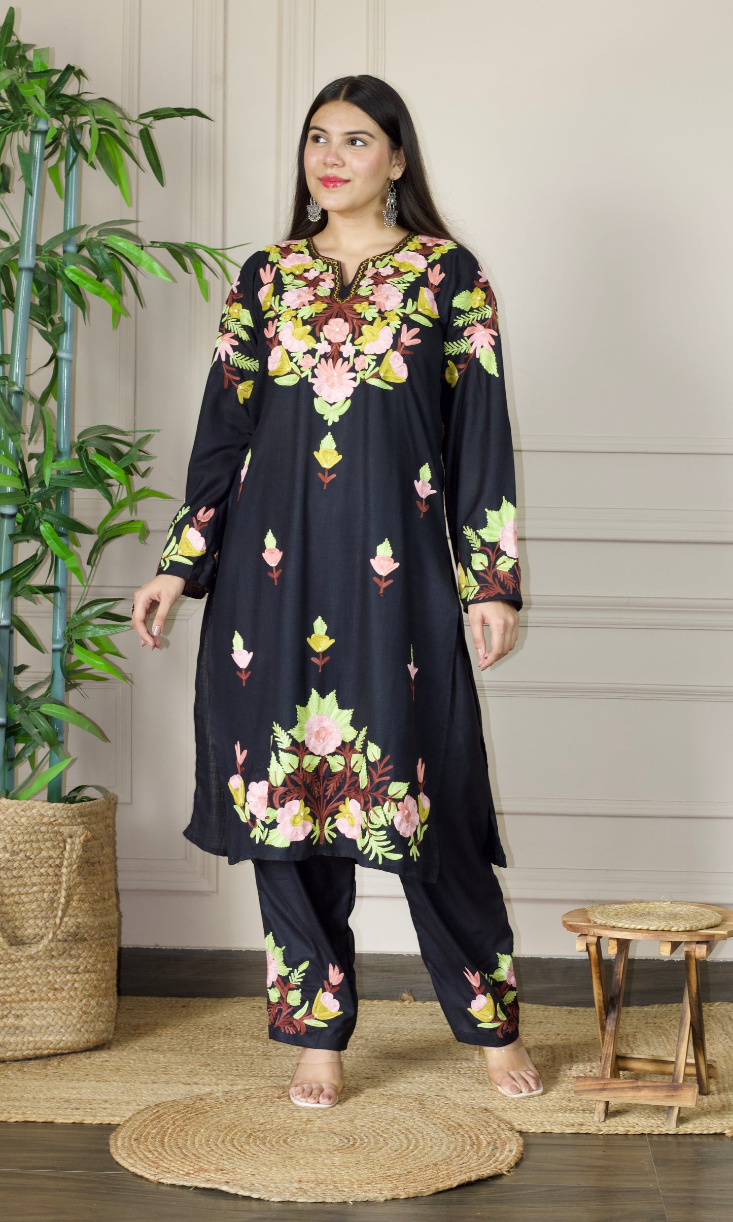 Black Aari Embroidered Cotton Co-ord Set