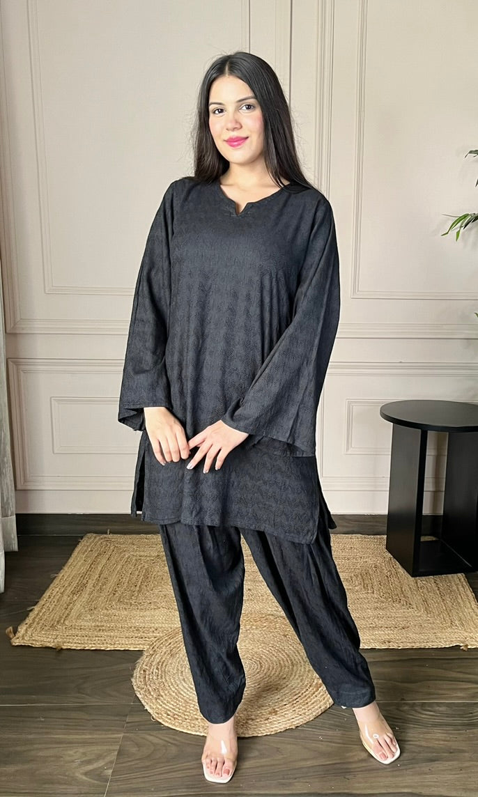 Black Chikankari Relaxed Fit Co-ord Set