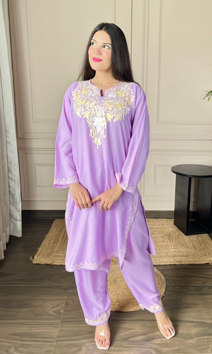 Lilac Aari Embroidered Cotton Co-ord Set