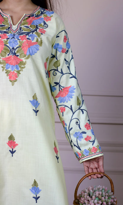 Lemon Aari Embroidered Cotton Co-ord Set