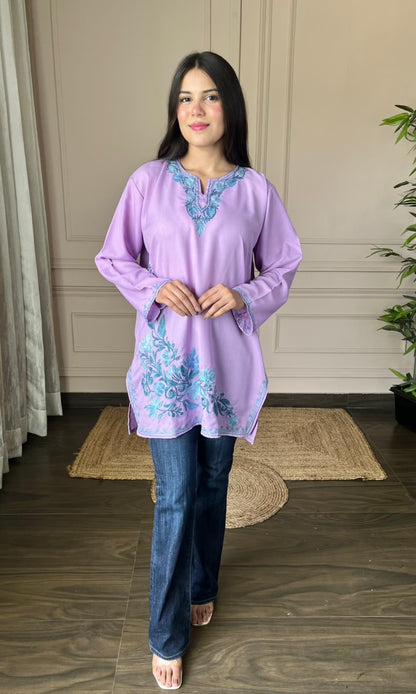 Blue Bliss Aari Embroidered Pink Short Kurti