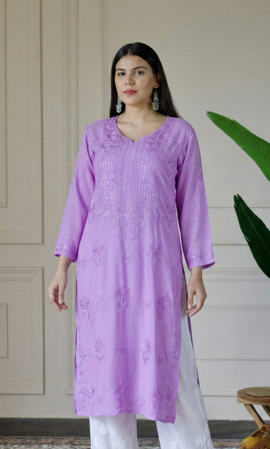 Lavender Handcrafted Chikankari Kurta Set