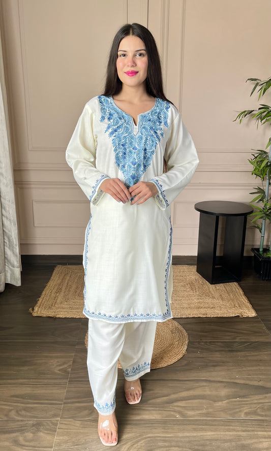 Summer Breeze Aari Embroidered Off White Cotton Co-ord Set