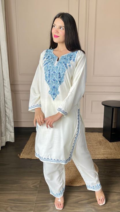 Summer Breeze Aari Embroidered Off White Cotton Co-ord Set