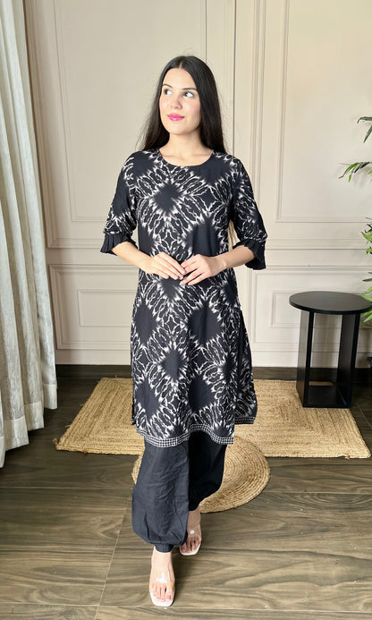 Black Printed Kurti with Afgani Salwar Set