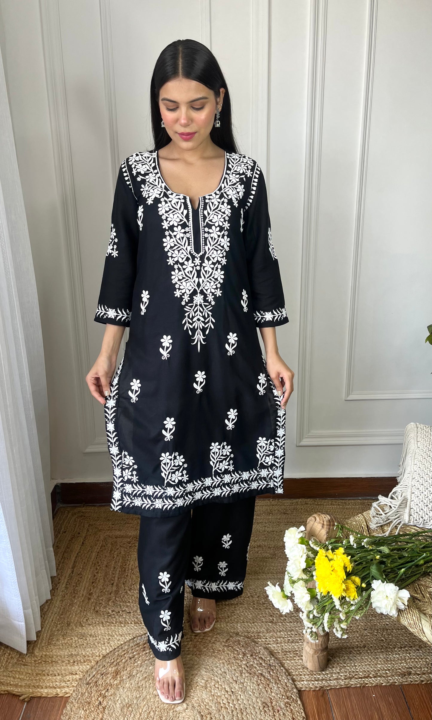 Black Chikankari Kurta Set