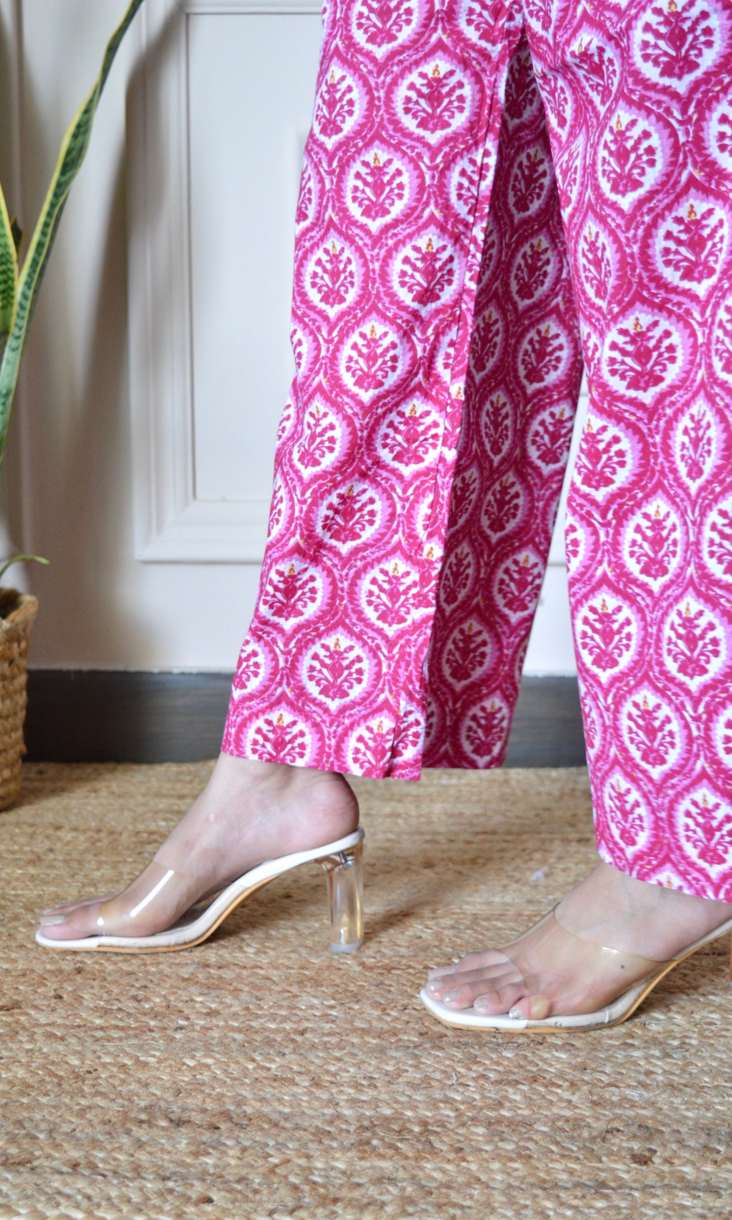 Pink Printed Flared Kurta with Pants