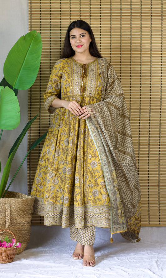 Mustard Bloom Anarkali Suit