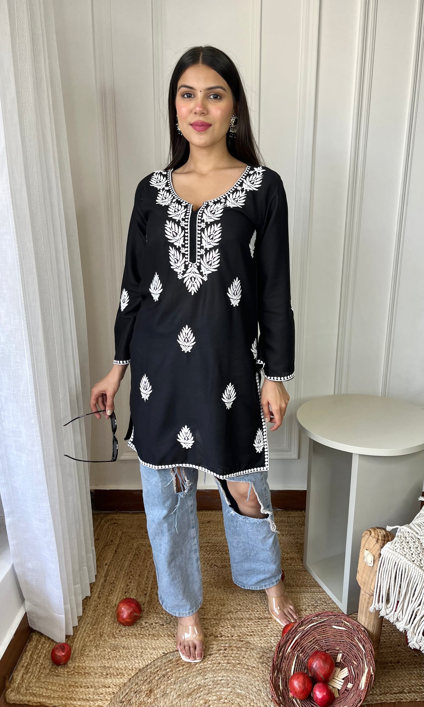 Black Chikankari Short Kurta 