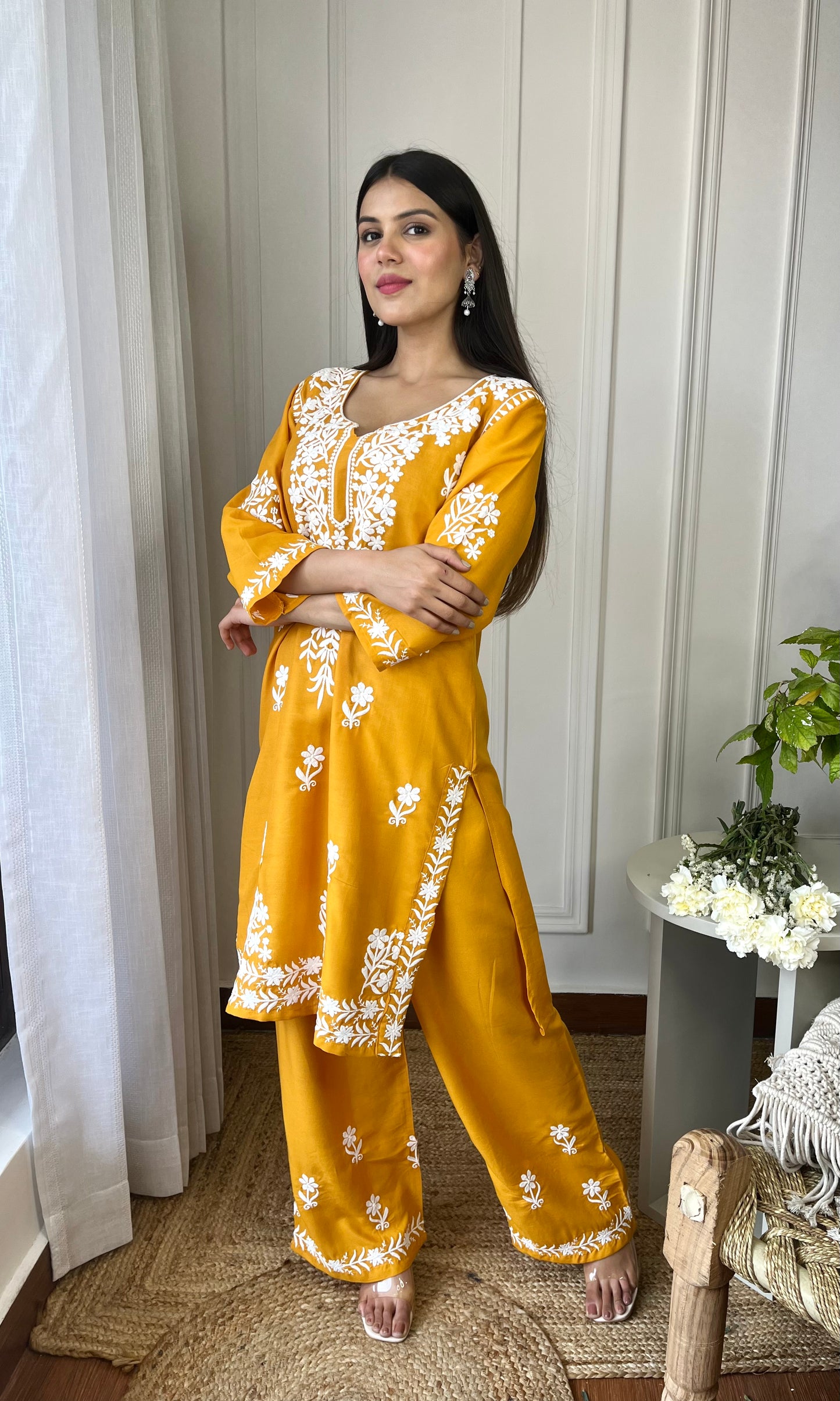 Mustard Yellow Chikankari Kurta Set