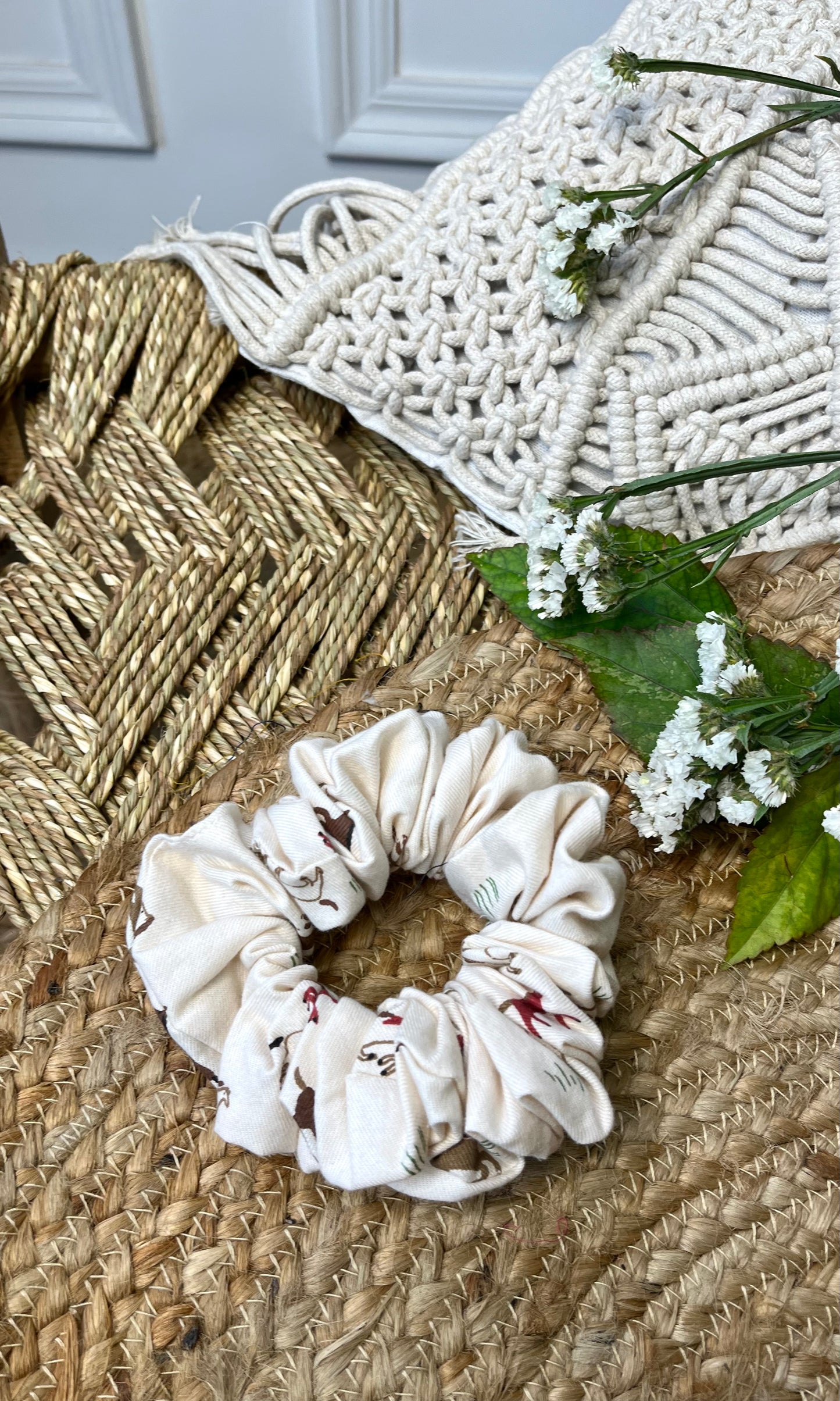 Cream Dainty Print Scrunchie