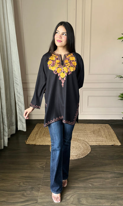 Black Aari Embroidered Short Kurti