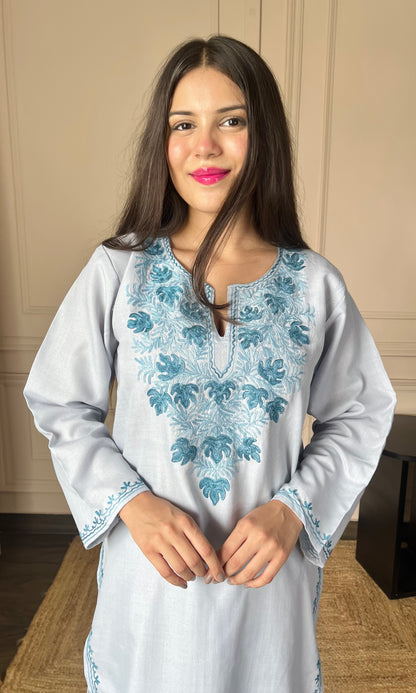 Blue Bliss Aari Embroidered Grey Cotton Co-ord Set