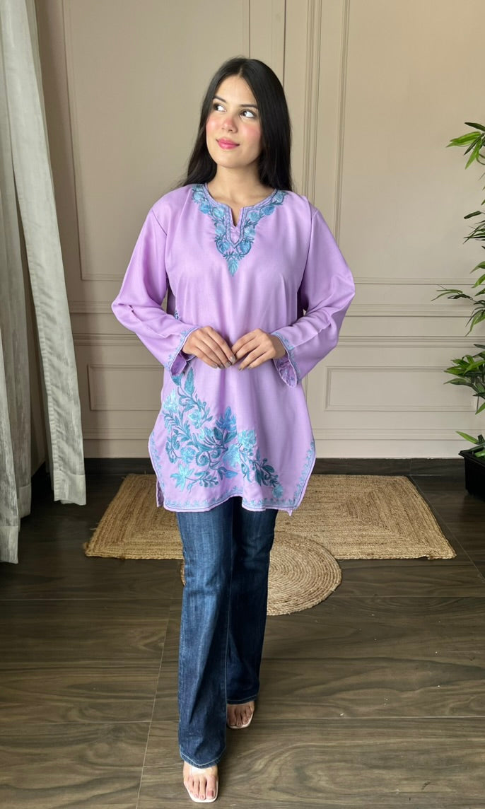 Blue Bliss Aari Embroidered Pink Short Kurti