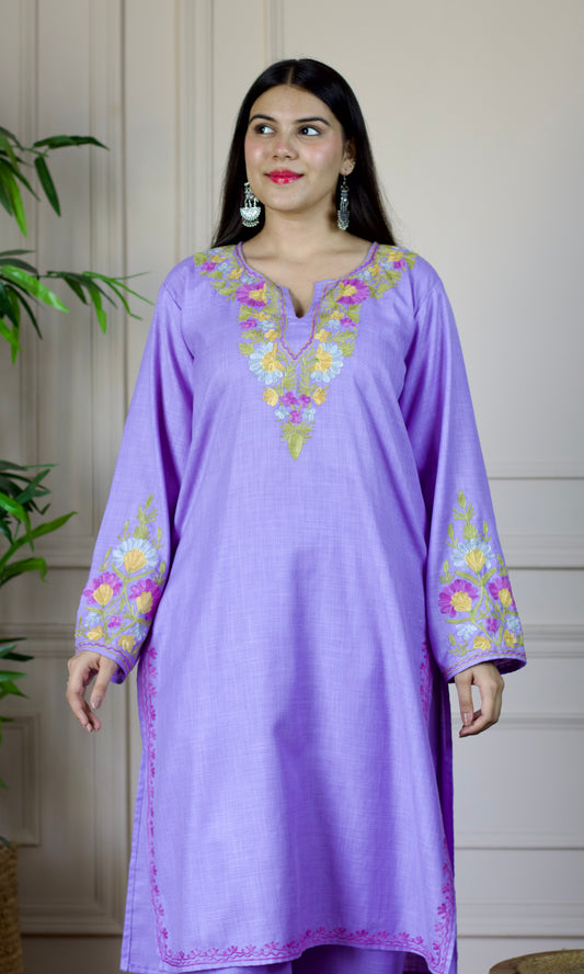 Lavender Aari Embroidered Cotton Co-ord Set