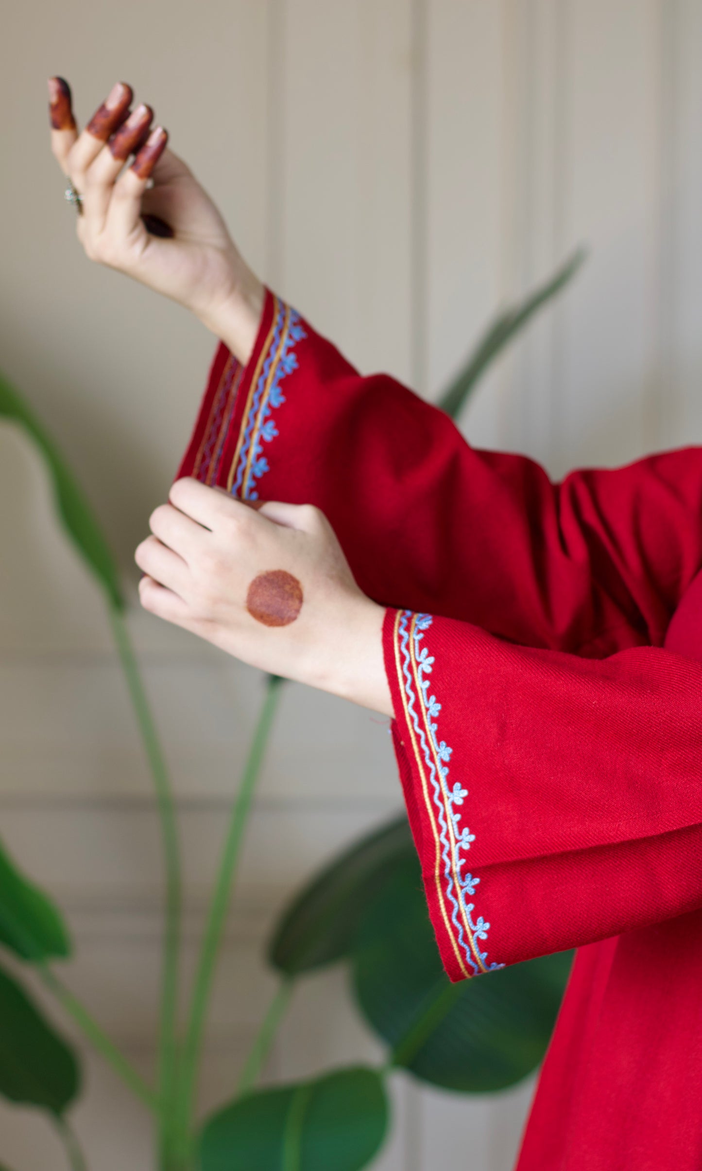 Ruby Bloom Aari Embroidered Fine Cashmilon Pheran