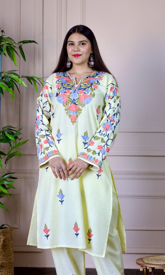 Lemon Aari Embroidered Cotton Co-ord Set