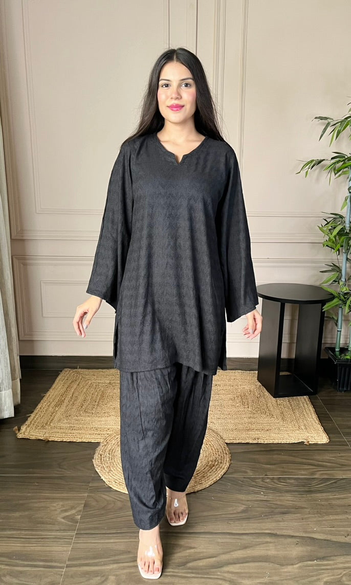 Black Chikankari Relaxed Fit Co-ord Set