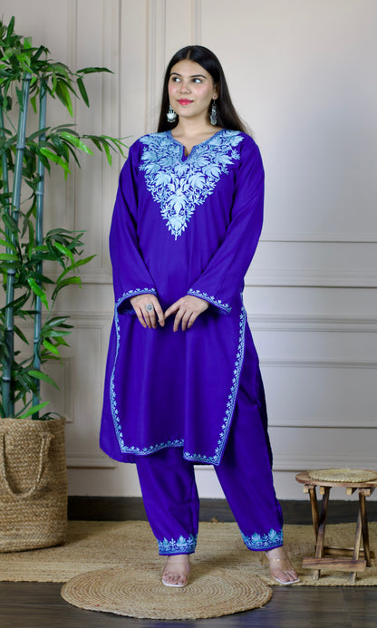 Blue Aari Embroidered Cotton Co-ord Set