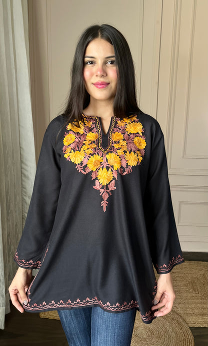 Black Aari Embroidered Short Kurti