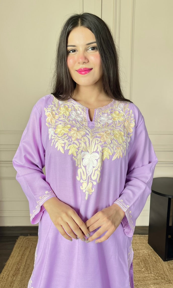 Lilac Aari Embroidered Cotton Co-ord Set