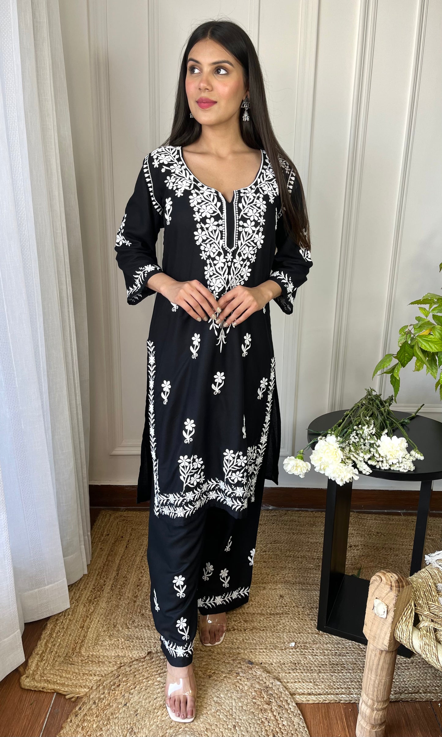 Black Chikankari Kurta Set