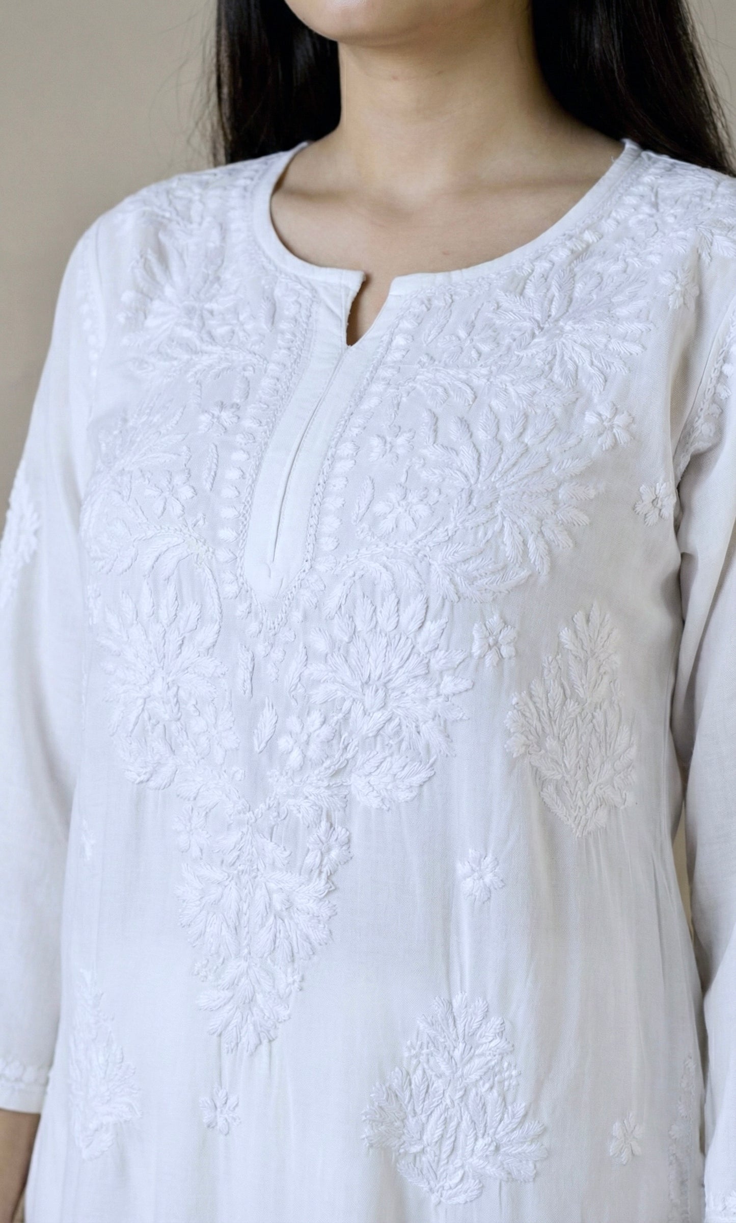 White Handcrafted Chikankari Kurta Set