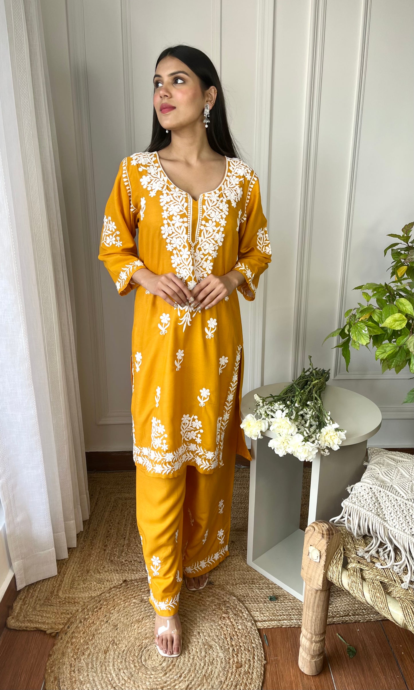 Mustard Yellow Chikankari Kurta Set