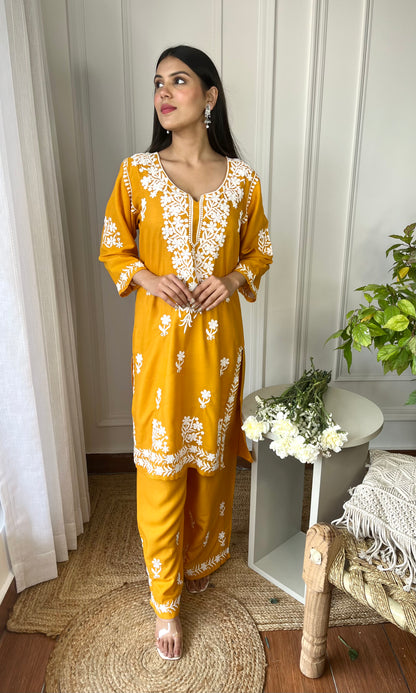 Mustard Yellow Chikankari Kurta Set