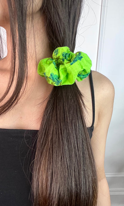 Neon Green Printed Pop Scrunchie 