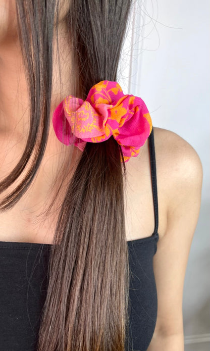 Pink Floral Scrunchie