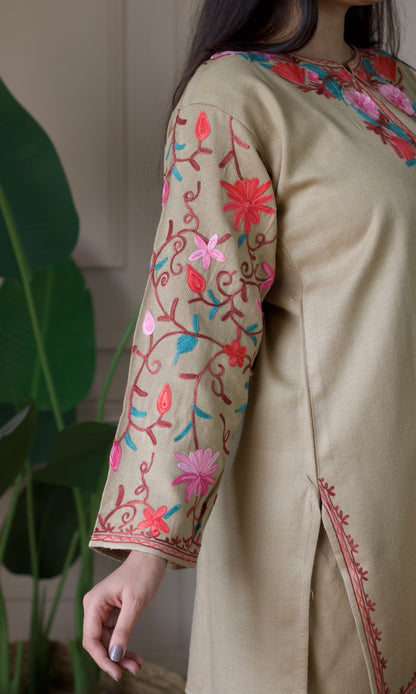 Beige Kashmiri Aari Woollen Co-ord Set – Blush Bloom