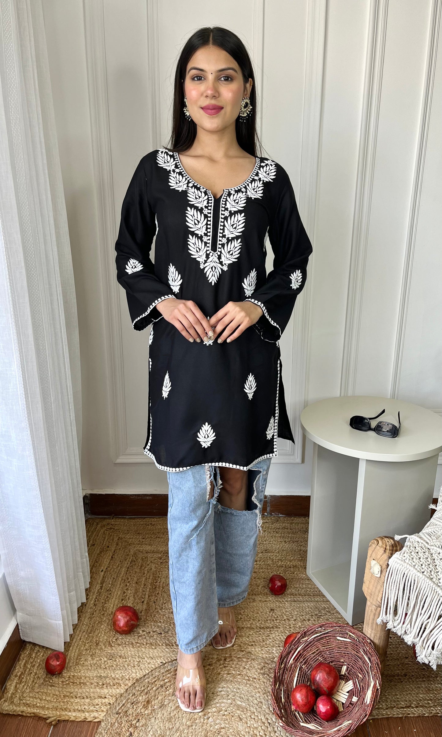 Black Chikankari Short Kurta 