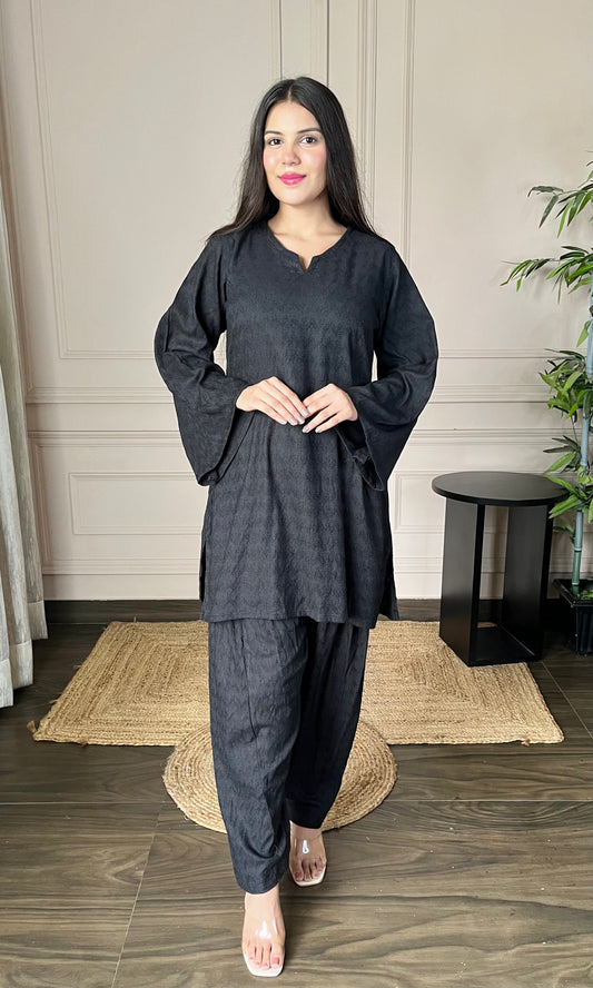 Black Chikankari Relaxed Fit Co-ord Set