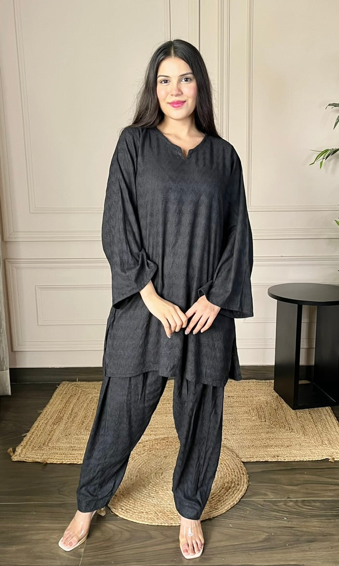 Black Chikankari Relaxed Fit Co-ord Set