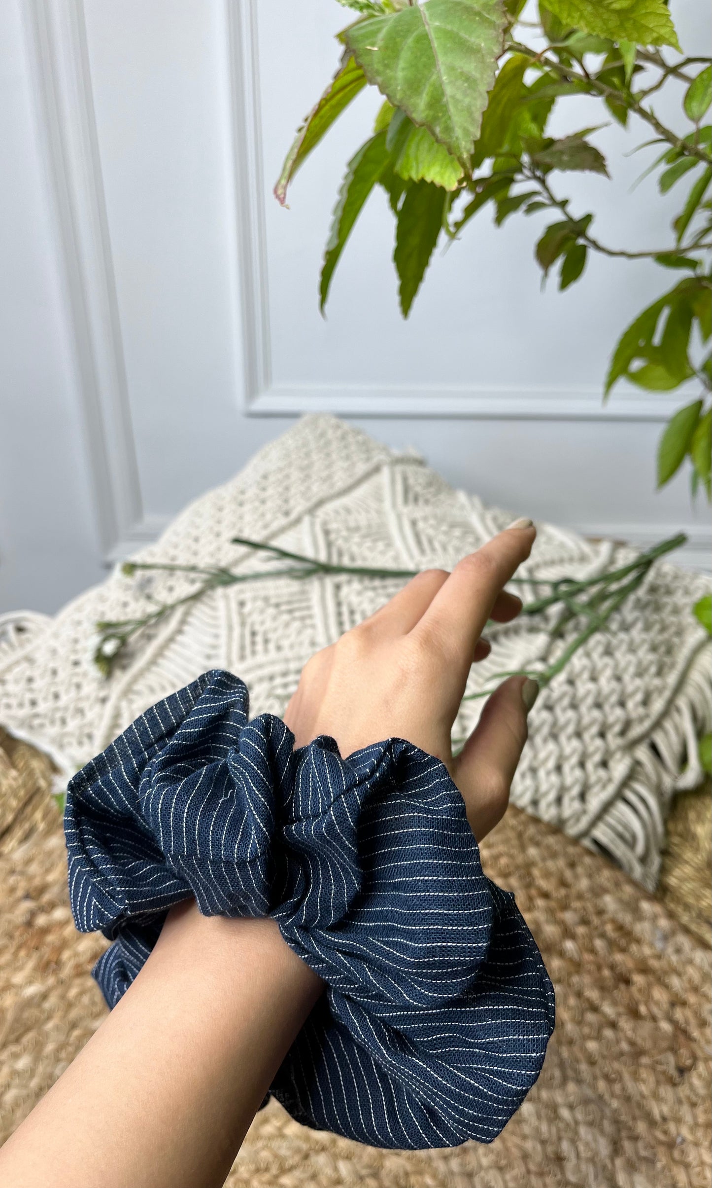 Navy Print Scrunchie