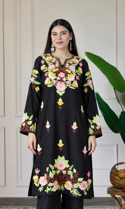 Black Kashmiri Aari Embroidered Kurta Set