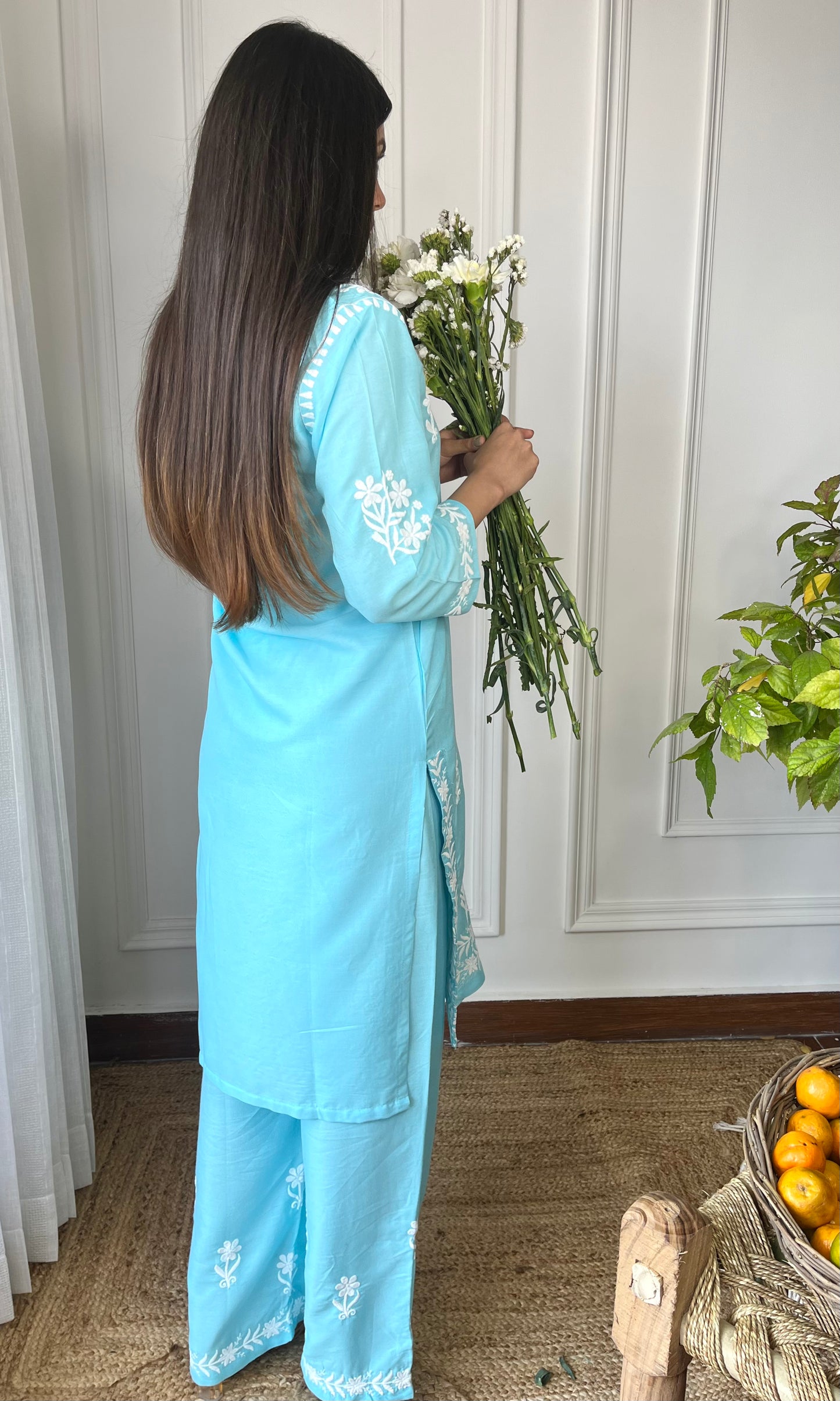 Light Blue Chikankari Long Kurta