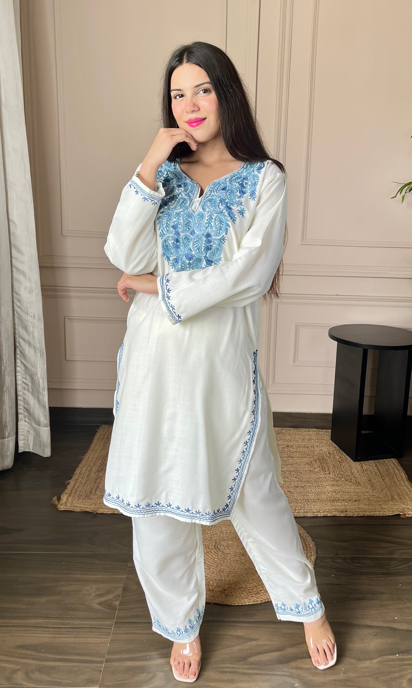 Summer Breeze Aari Embroidered Off White Cotton Co-ord Set