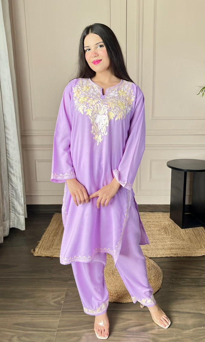 Lilac Aari Embroidered Cotton Co-ord Set