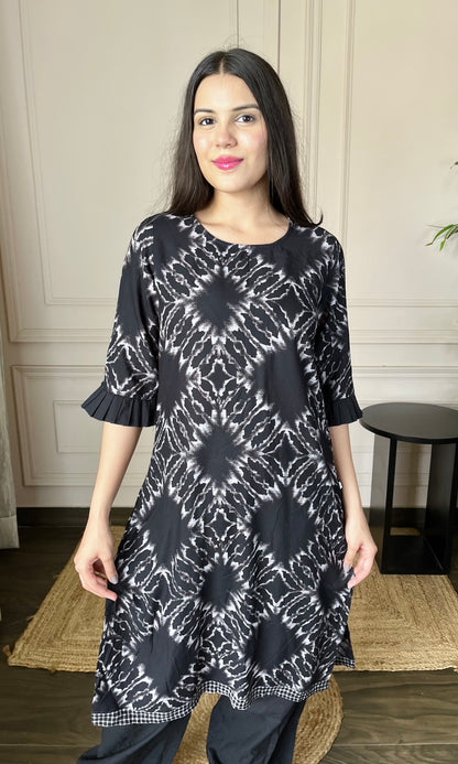 Black Printed Kurti with Afgani Salwar Set