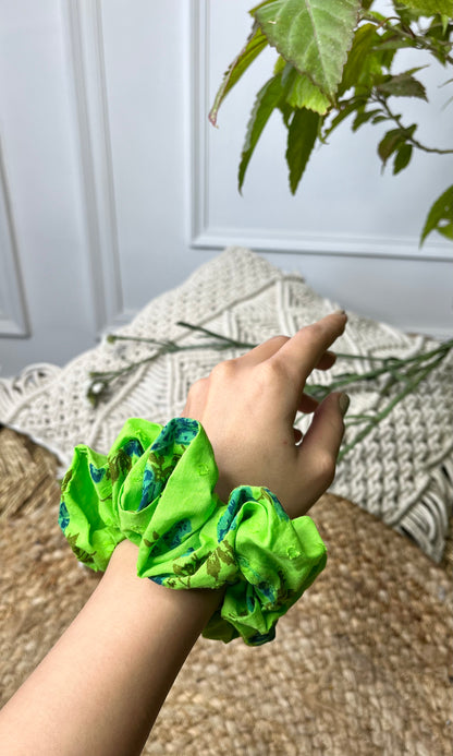 Neon Green Printed Pop Scrunchie 