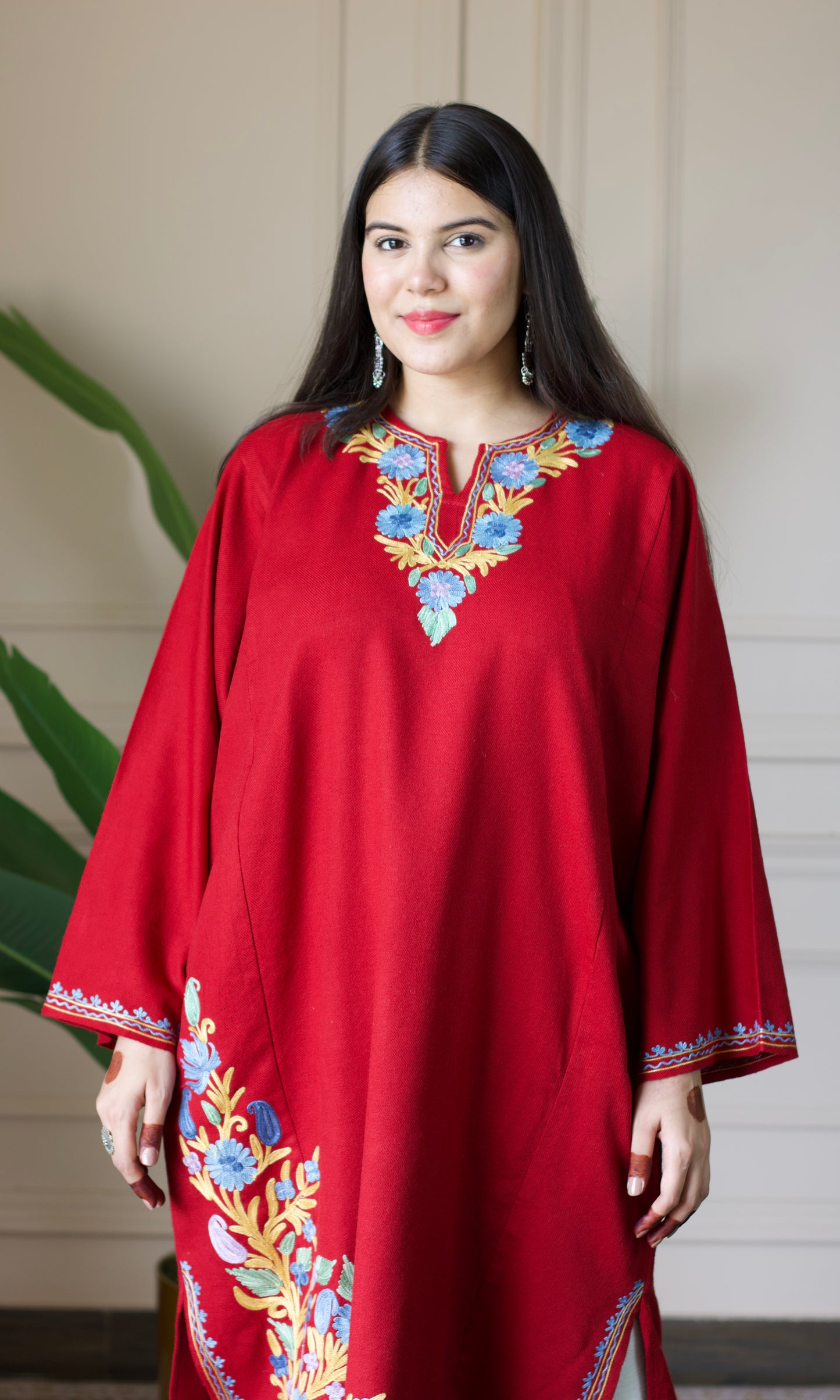 Ruby Bloom Aari Embroidered Fine Cashmilon Pheran